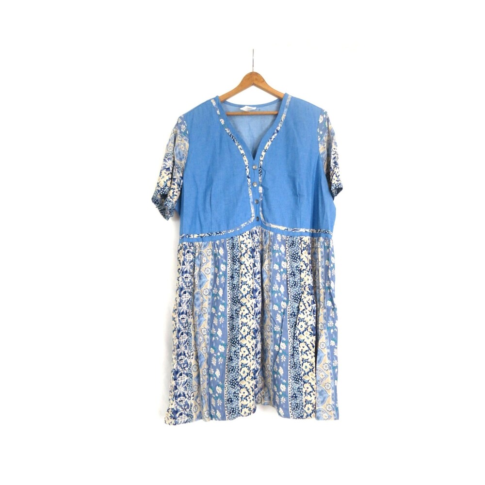 90s Denim Floral Dress Babydoll Jean Dress Vintage Women's Plus Size 22